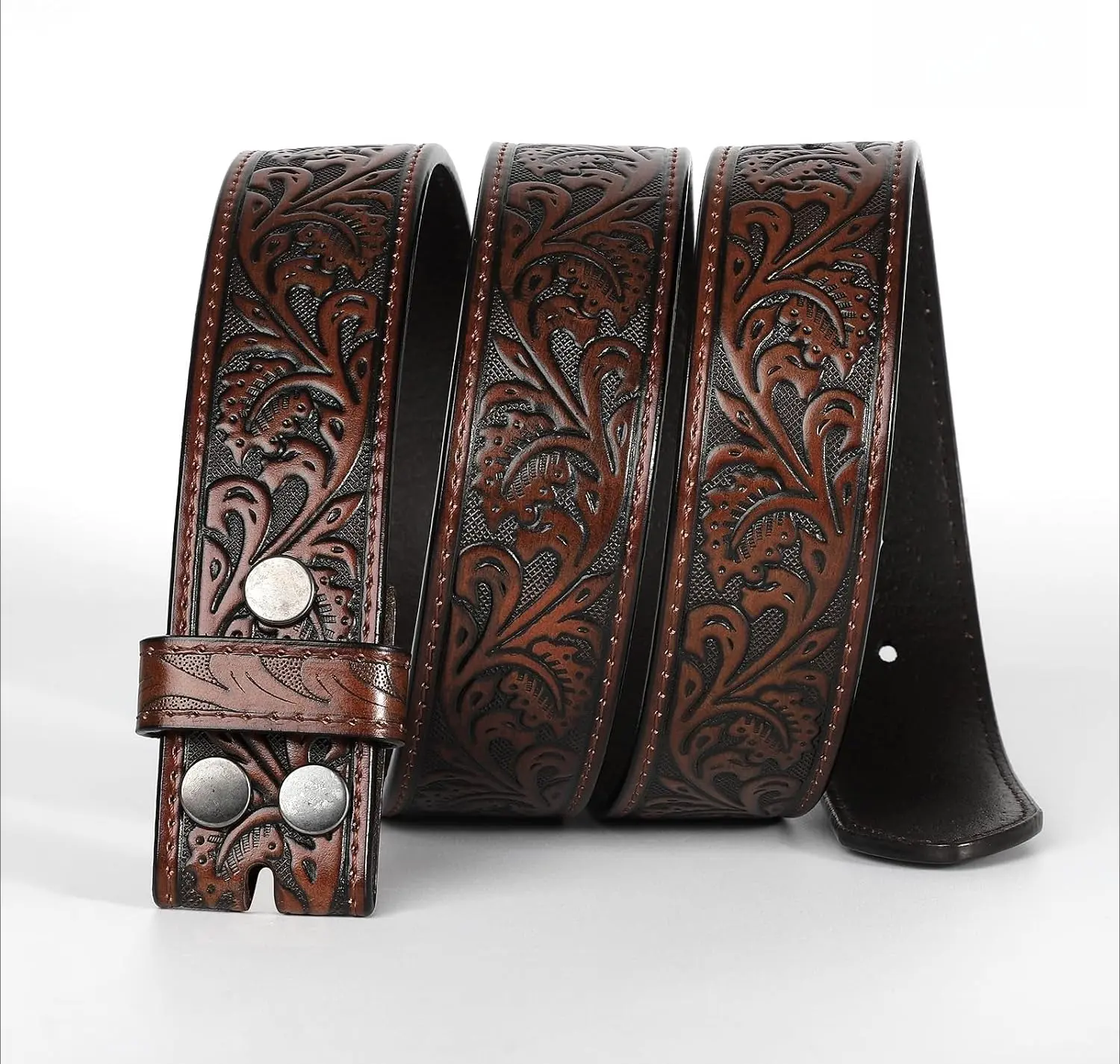 Western Belt Strap for Men without Buckle 1.5" Wide Floral Engraved Embossed Leather Belt Strap
