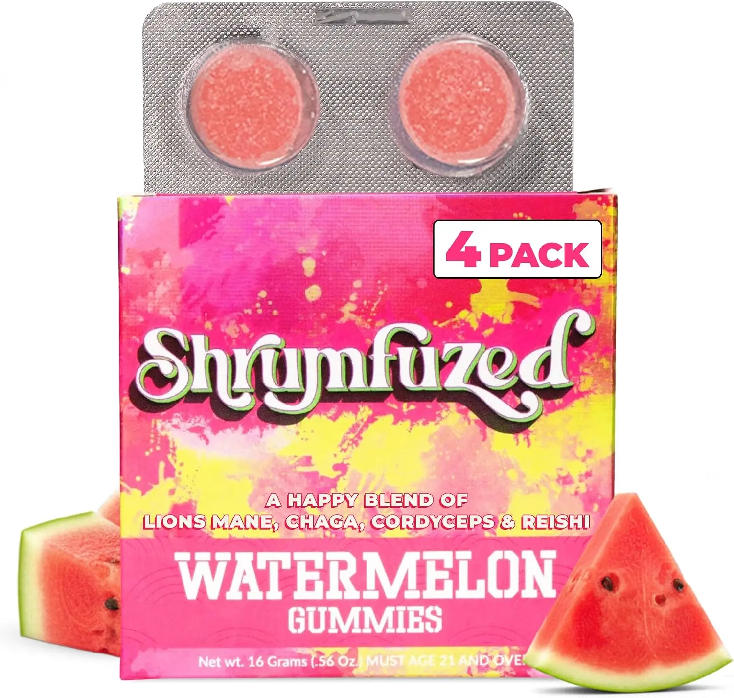 Mushroom Gummies, Watermelon (4 Count) | Nootropic Mushroom Supplement with Lion's Mane, Reishi, Cordyceps & Chaga