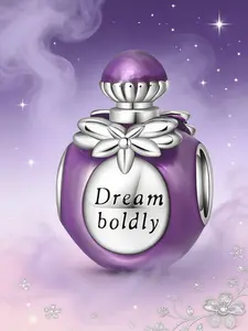 Perfume Bottle Charm, Dream Boldly Quote & Flower Detail, Inspirational Jewelry for Pandora Bracelet, Motivational Accessory