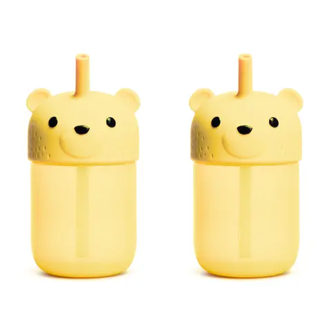 Munchkin Gentle Transition First Straw Cup, 9 Ounce, Squeezable Honey Bear Shaped Trainer Cup, 2 Pack