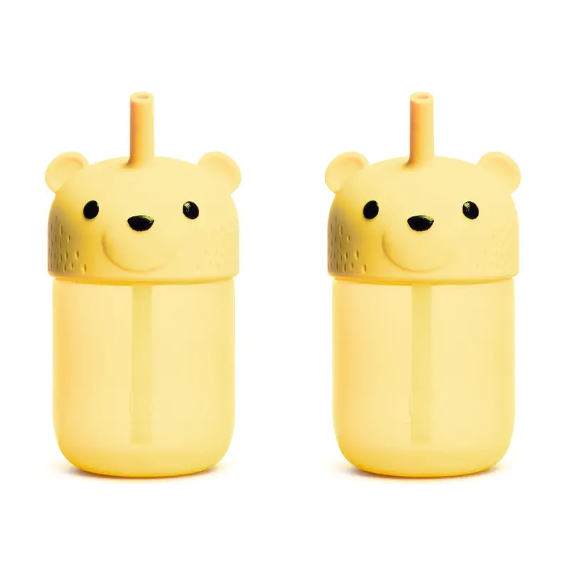 Munchkin Gentle Transition First Straw Cup, 9 Ounce, Squeezable Honey Bear Shaped Trainer Cup, 2 Pack
