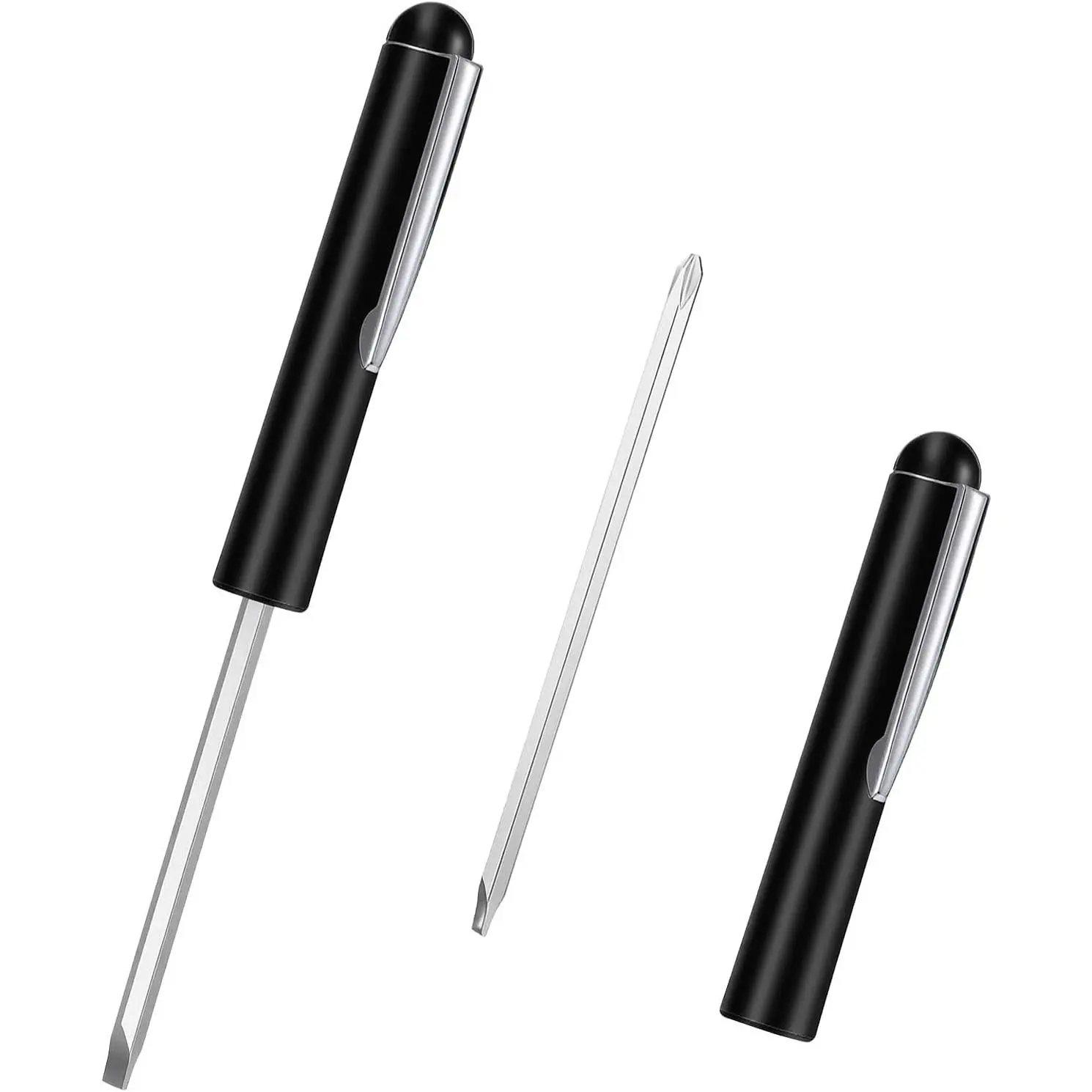 2 PCS Mini Pocket Screwdriver with Magnetic Slotted Tips Reversible Double Ended Bit - Phillips and Flat Head