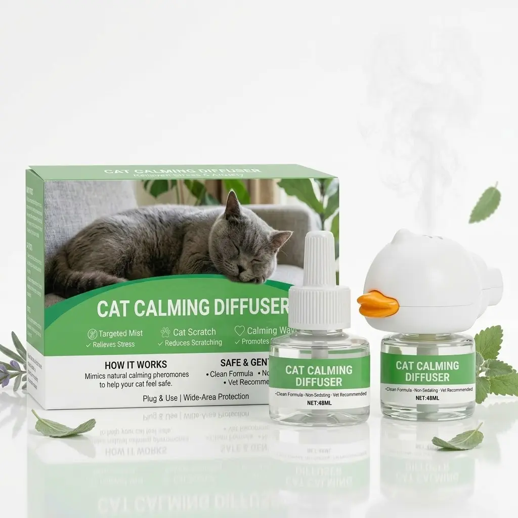 Synthetic Cat Calming Pheromone Diffuser Kit - Corded, Plugs-In Easy - Stress Relief for Loud Noises, Multi-Cat Conflict - Average-Sized Rooms