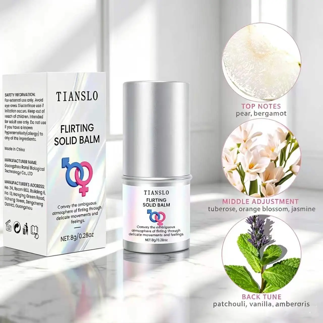 TIANSLO Flirting Solid Balm Stick (8g / 0.28 oz) - Long Lasting Pocket Perfume for Women & Men