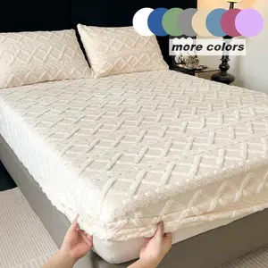 Taffeta Embroidered Bedding Set, Bed Sheets Set, Includes One Fitted Sheet and Two Pillowcases, Non-Slip Mattress Protector, Warm Soft, Fall Winter Use