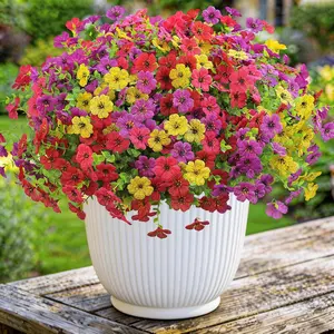 12 Bundles Artificial Flowers for Indoor UV Resistant Fake Plants Silk Flowers Faux Violet Flower Eucalyptus Leaf for Basket Outside Home Planter Porch Yard
