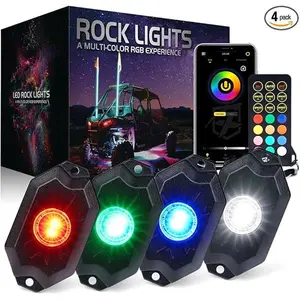 Xprite RGBW LED Rock Lights Kit with Bluetooth & Wireless Remote Controller, Multicolor Cars Underglow, Wheel, Footwell Neon Light Kits, for Off-Road UTV ATV Trucks SUV Motorcycle Boats - 4 Pods
