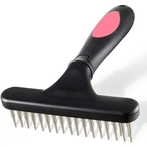 Pet Grooming Rake Double Row Pins Shedding and Dematting Undercoat Rake Comb for Dogs, Cats, Matted Short Long Hair Coats Safe Grooming & Deshedding Brush Comb Out Mats & Tangles Easily