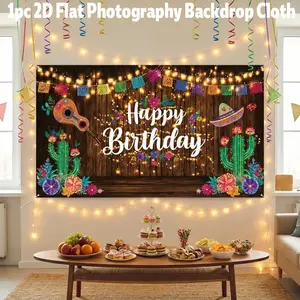 2D Flat 1Pc Mexican Theme Birthday Background Wall, Party Decoration, Banner, Ideal for May Fifth Carnival & Photo Booth Backdrop