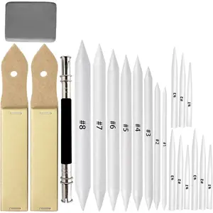 21 count Blending Stumps and Tortillions Set with Sketch Sandpaper Pencil Sharpener Pointer and Pencil Extension Tool Drawing Art Kneaded Eraser for Student Sketch Drawing Set by