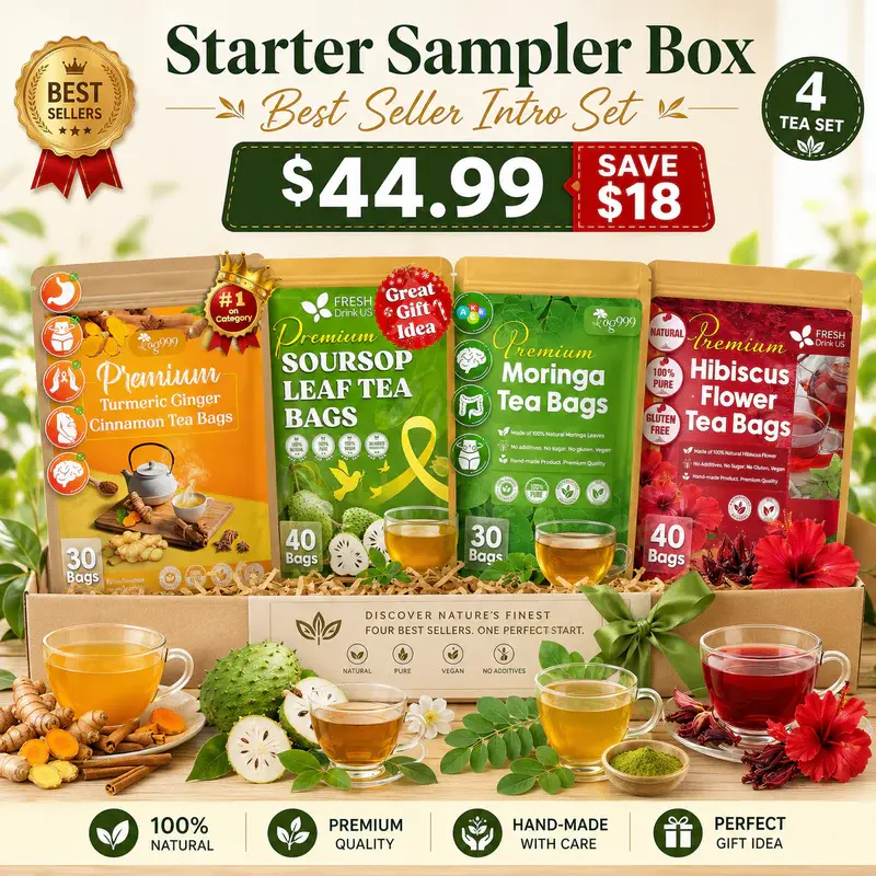 4-Tea Best Seller Herbal Tea Sampler Box for Daily Wellness, Refresh & First-Time Buyers