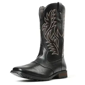 Cowboy Boots for Men Square Toe Western Embroideried Boots Pull On Slip Resistant Traditional Country Boots Durable Work Boots