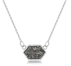 N133- Hexagon Stone Pendant Necklace!