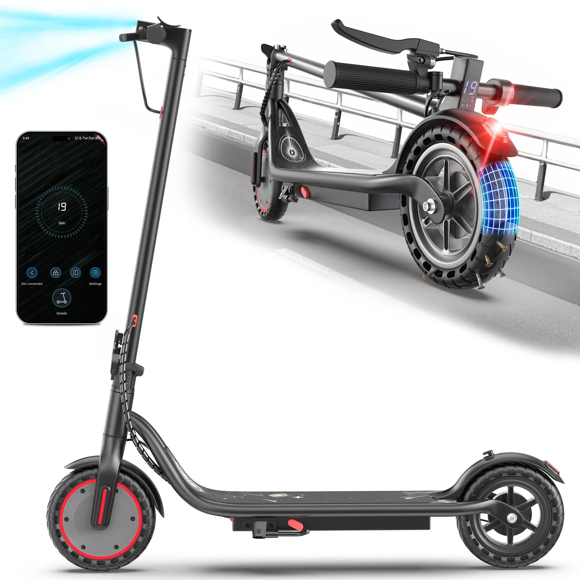 Electric Scooter - 8.5" Solid Tires, 350W Motor, Up to 19MPH& Miles Long-Range Portable Commuting Scooter for Adults with Double Brakin