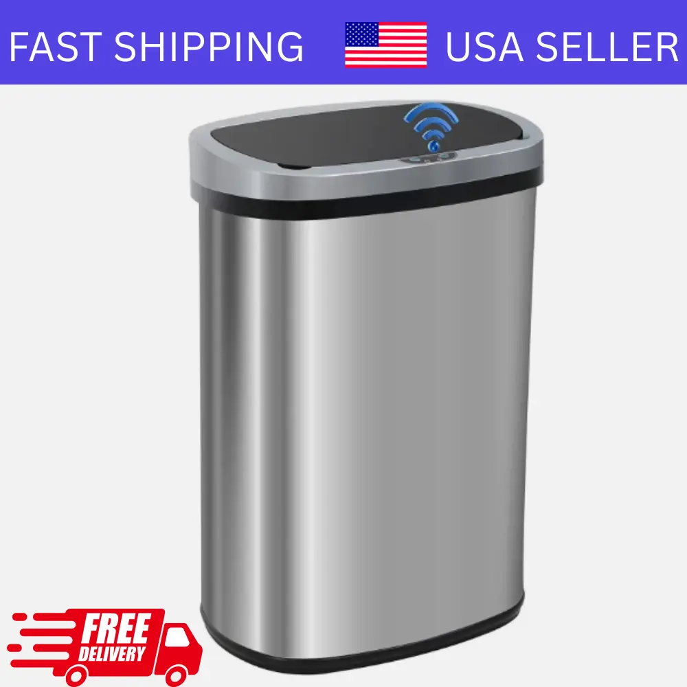 13 Gallon Kitchen Trash Can Automatic Touch Free Garbage Can with Lid Stainless