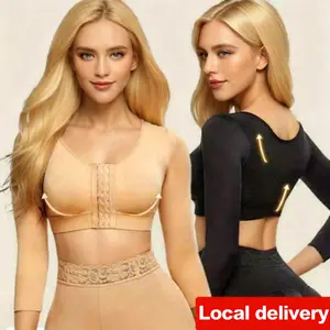 Arm Shaper for Women Post Surgery Arm Lipo Compression Sleeves Arm Front Closure Shapewear Bra Long Sleeves Front Entry Push Up Seamless