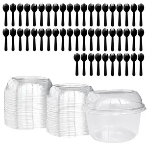 50PCS 12 oz Disposable Clear Plastic Cups, Dessert Cups with Lids and Spoons, Disposable Snack Bowls for Cupcake, Pudding, Snacks, Yogurt, Parfait Fruits, Mousse