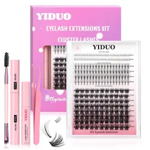 Eyelash Extension Kit, 1 Box Individual False Eyelashes & Eyelash Glue & Tweezers & Brush, DIY Cluster Lashes, Eye Makeup Enhancement Tool for Women, Cosmetic