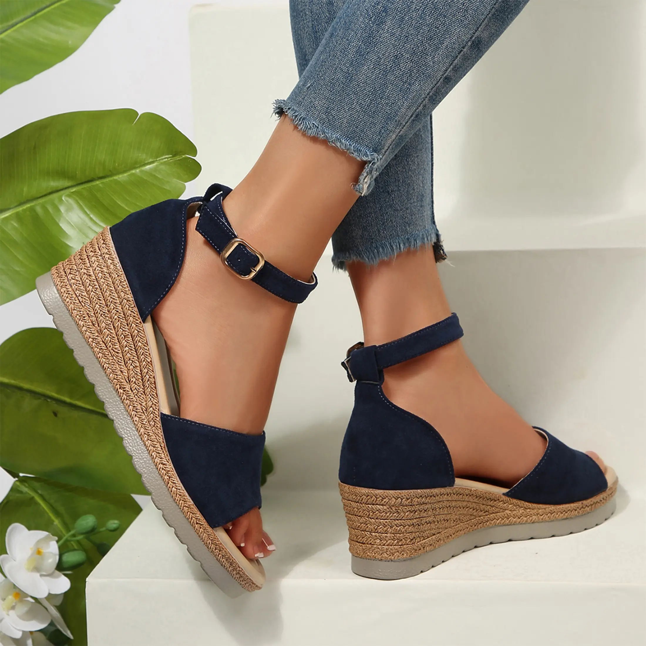 Platform Wedge Sandals for Women Summer Dressy  Flat Open Toe Ankle Strap Sandals Casual Strappy Slip on Sandals Beach Boho Sandals Comfortable Outdoor Shoes Footwear Summer Vibes
