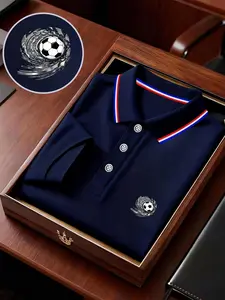 Men's Geometric Print Polo Shirt, Loose-Fitting Short Sleeve, Breathable Elastic Fabric, Casual Business Tee, Spring Summer New Arrival