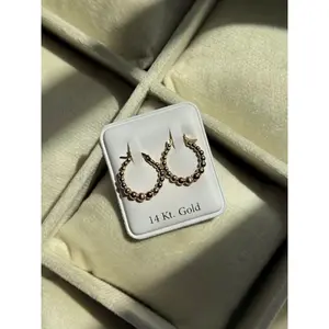 14K GOLD Tri Tone Beaded Hoops