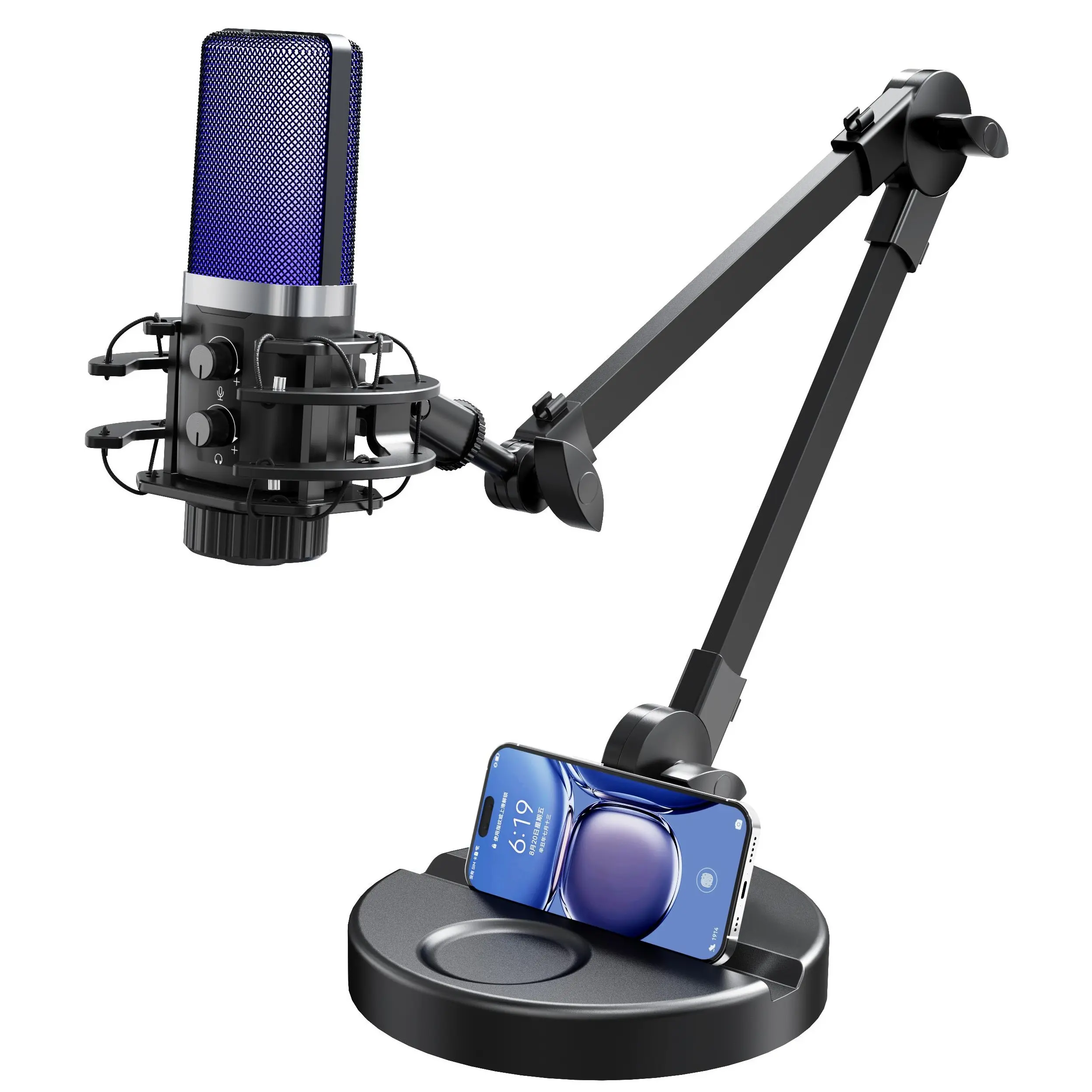 USB Gaming Microphone with Boom Arm for PC Podcasts Videos Streaming Condenser Mic with Quick Mute Pop Filter RGB Gift for Gamer Boys Compatible with PS4/5 Computers Laptops