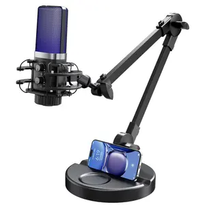 USB Gaming Microphone with Boom Arm for PC Podcasts Videos Streaming Condenser Mic with Quick Mute Pop Filter RGB Gift for Gamer Boys Compatible with PS4/5 Computers Laptops