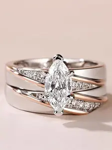 Fashion Marquise Design Couple Ring Set Rhinestone Decor Dainty Stacking Rings for Women & Man Delicate Jewelry Perfect for Engagement Weddings, Daily Wear Anniversary Gift Bridal Engagement Ring
