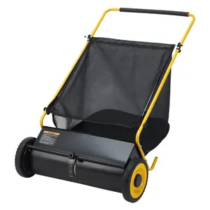 26 Inch Push Lawn Sweeper Leaf Grass Collector 7 Cu Ft Capacity 4 Spinning Brushes Adjustable Height Durable Steel Frame Rubber Wheels Yard Outdoor Cleanup Tool