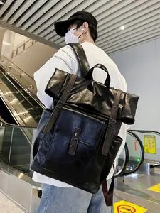 Trendy Large Capacity Women's Shoulder Bag, Youth Business Travel Versatile Student Casual Leather Laptop Backpack Unisex