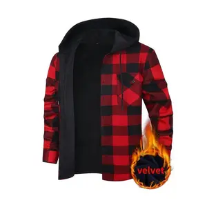 Hot Selling! [Hooded Long Sleeve Button-Up] Men’s Plaid Flannel Shirt Jacket – Hooded, Fleece-Lined, Thickened Winter Coat, Long-Sleeve Button-Up Overshirt with Two Chest Pockets, Relaxed Fit for Outdoor Casual Wear (EU sizing)