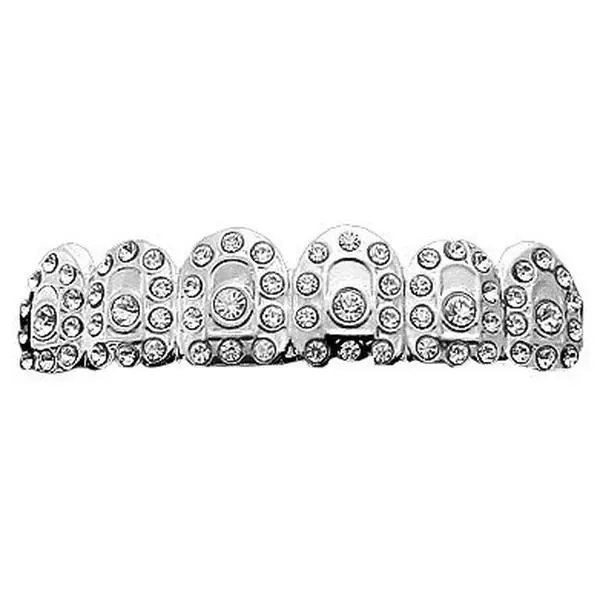 Silicone Bling Silver Top Fake Teeth Grillz, Festive Party Accessory with Storage Box for Home Party Supplies