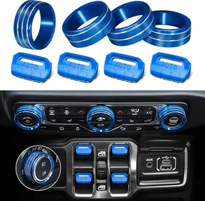 8Pcs Button Knob Cover for Jeep Wrangler JL JLU 2018-2025 2026 & Gladiator JT 2020-2025 2026 Accessories, JL Window Switch Button Cover Volume Radio Air Conditioner Headlight Switch Knob Cover (Blue)