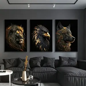 Abstract Lion & Eagle Pattern Unframed Painting, 3 Counts/set Canvas Wall Art Poster, Wall Art Decor for Home Living Room Bedroom, Ornaments