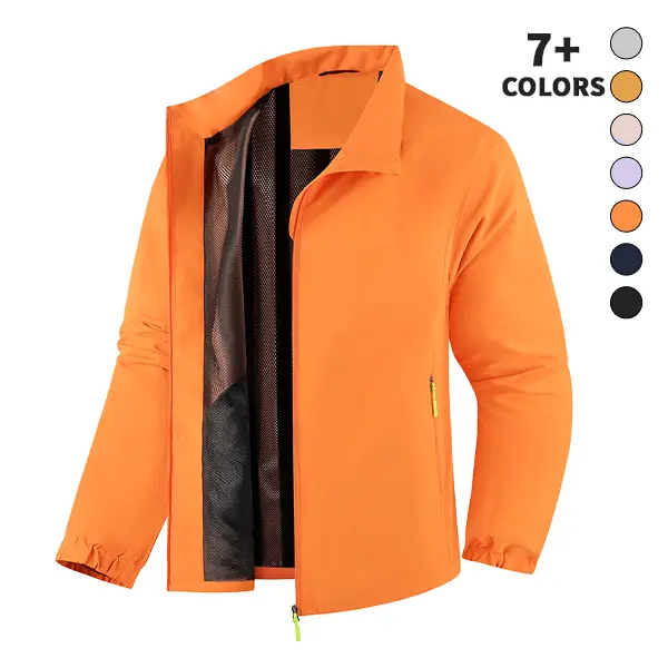 Menswear Minimalist Lightweight Waterproof Windproof Coat - Unisex Stand Collar Outerwear with Breathable Fabric & Mesh Lining, for Outdoor Walks & Everyday Wear, Easy to Match