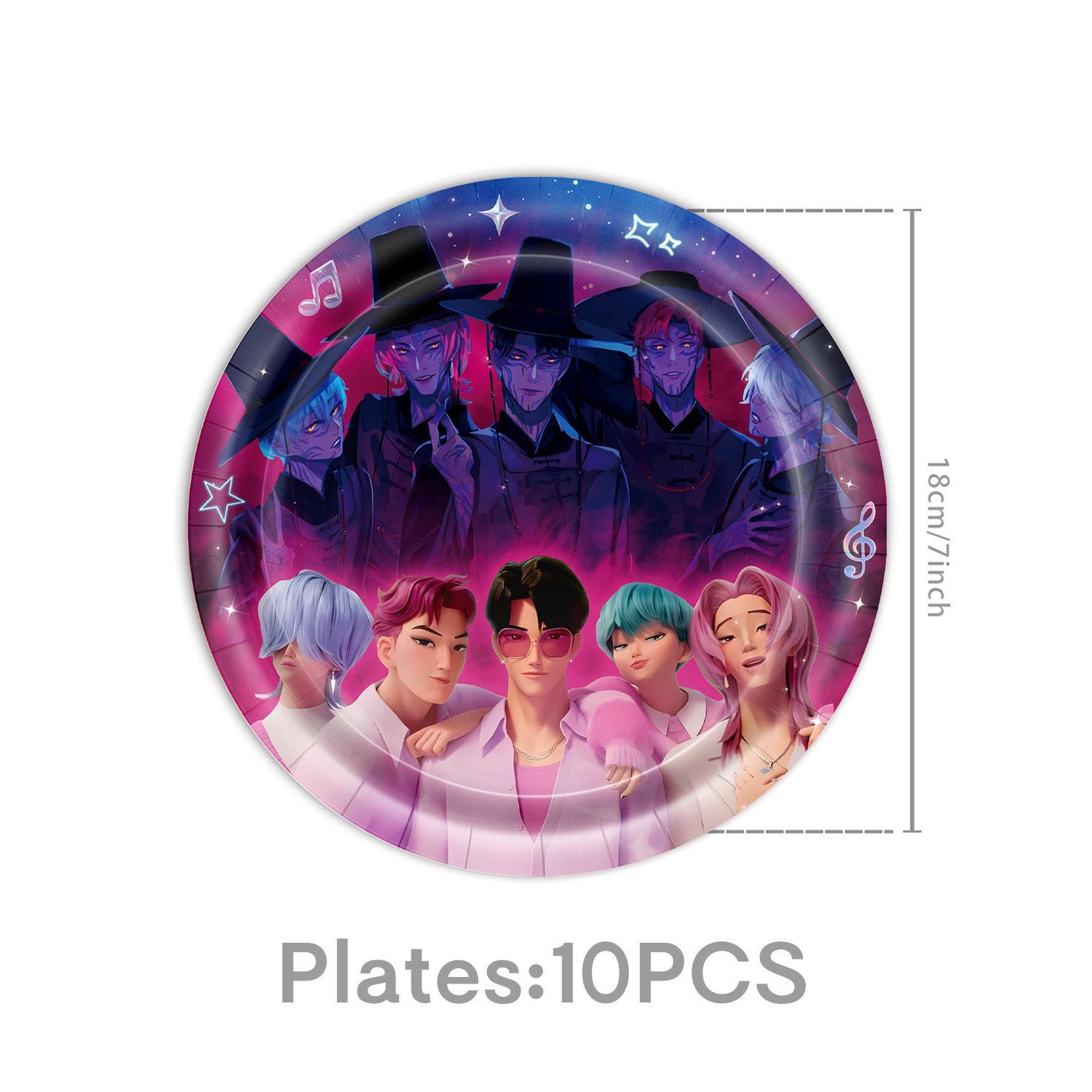 K-Pop Demon Hunters Boy Band Themed Birthday Party Decorations — 1st Birthday Supplies, Ambiance Props, Paper Plates, Banners, Birthday Decor + Tableware Set