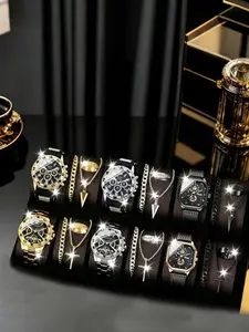 24pcs Men's Quartz Watch Set, Analog Face, Business Sport Style, Ideal Gift, Daily Wear, Party, Travel, Classic Design, Campus Accessory