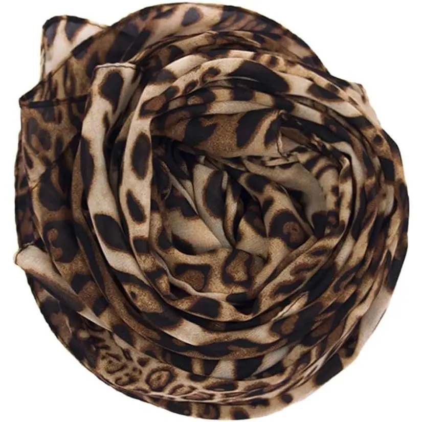 Women Silky Leopard Print Scarf - Print Florals Shawl Long Lightweight Sunscreen Scarf for Travel
