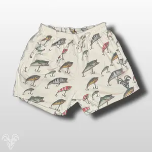 Goat Strength 5 inch inseam Fishing Lure COTTON shorts with Zipper Pockets | Realistic Fishing Lure athletic shorts for Gym & Outdoor Activities