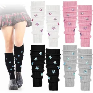 Ramede 4 Pairs Leg Warmers for Girls Kawaii Y2k 80s Japanese Loose Knitted Ribbed Leg Warmers Women Lolita Socks Cover