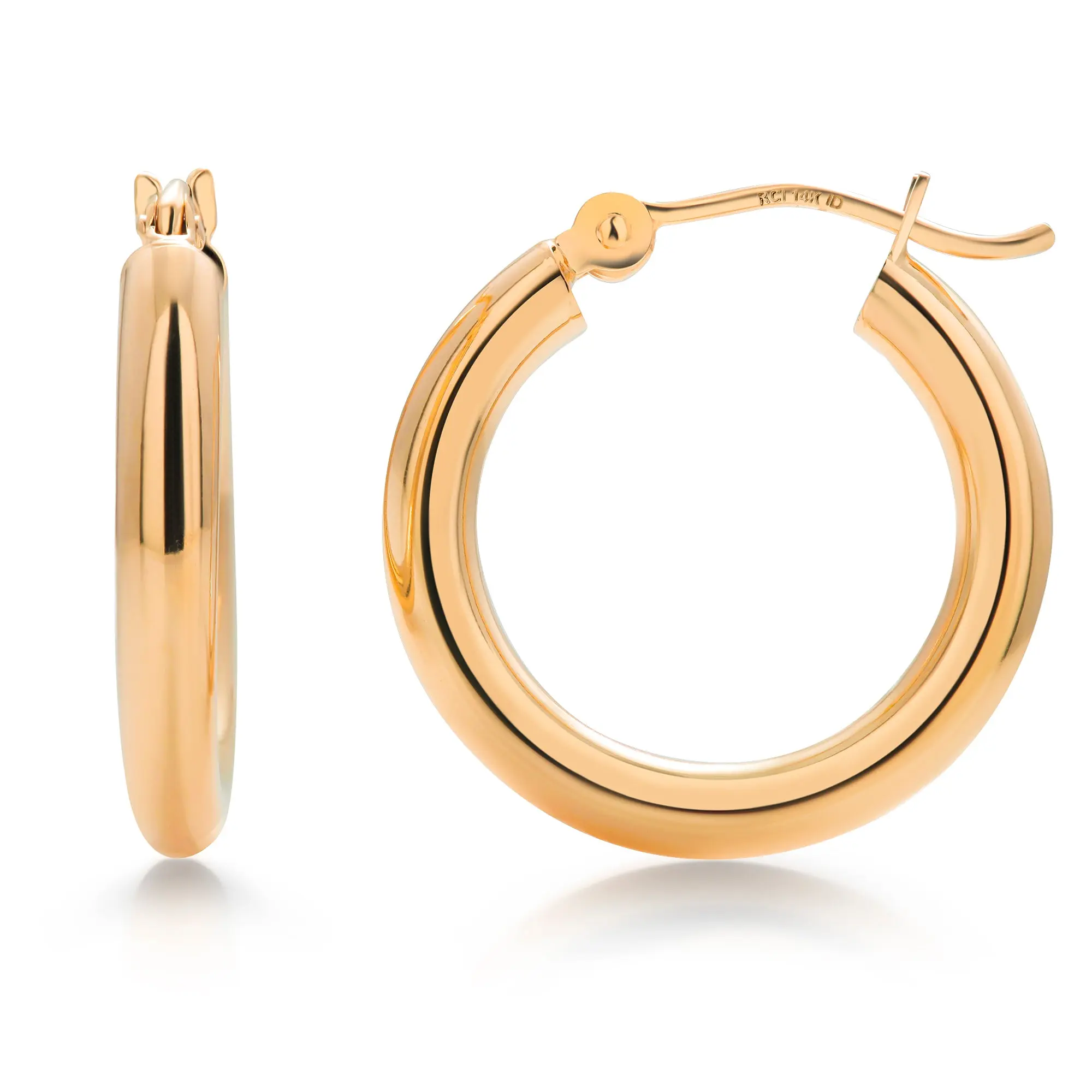 14K Solid Yellow Gold 20mm Shiny Tube Hoop Earrings, Tube Hoop Earrings, Round Hoop Earrings, Gold Hoop Earrings