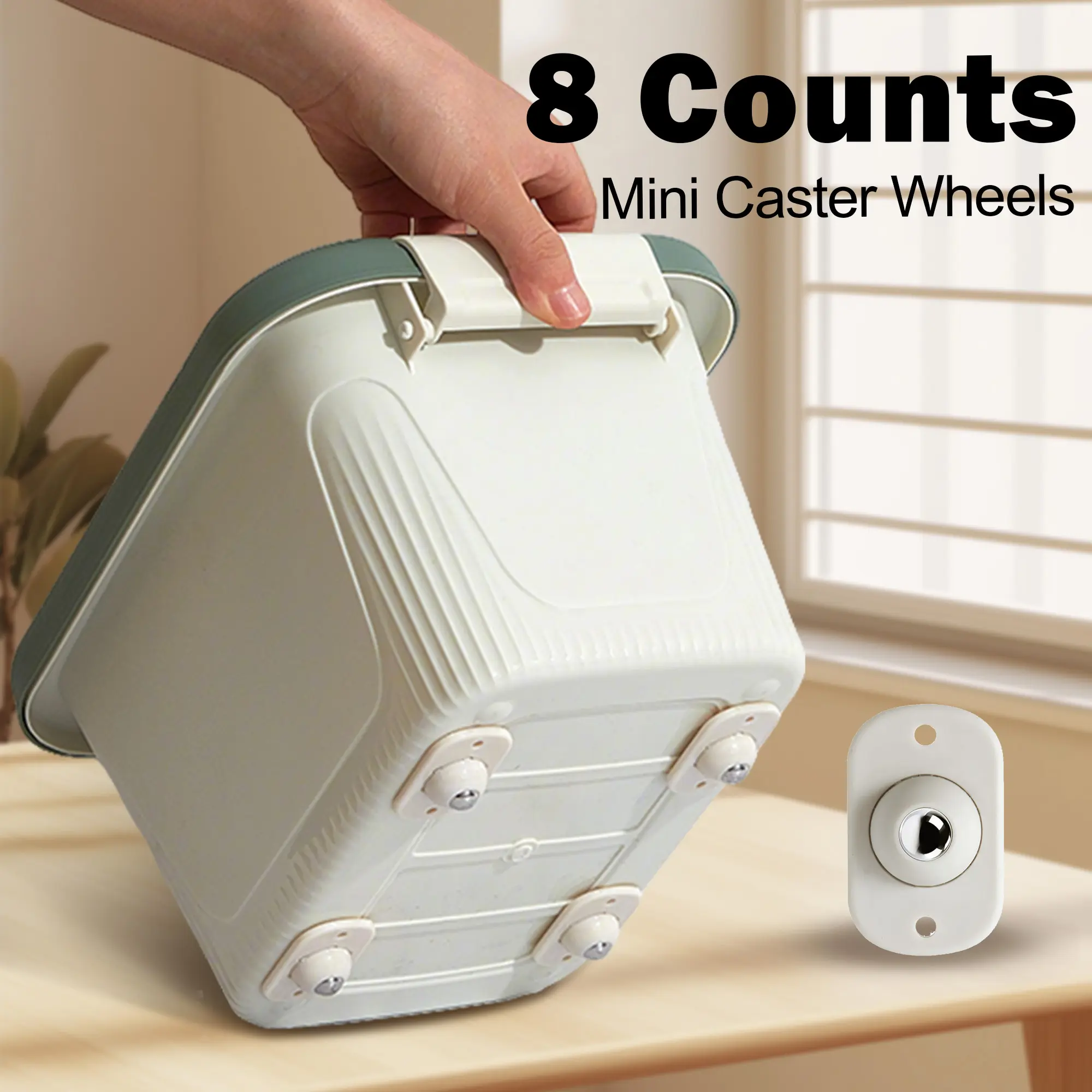 8-Count Self-Adhesive Swivel Casters, Universal Attachable Wheels for Furniture & Workbenches, ABS Plastic, 360-Degree Swivel, Smooth Silent Rolling, Household Furniture Hardware Mobility Solution