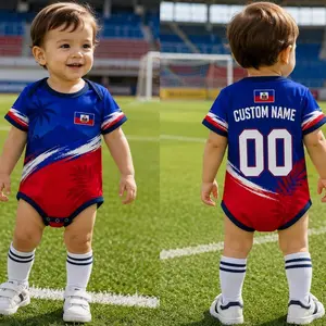 Personalized Haiti Baby Bodysuit, Custom Name Soccer Baby Outfit, Haiti Football Fan Gift, Newborn Sports Jersey Onesie GWO