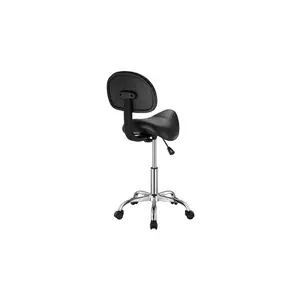 VEVOR Saddle Stool with Back Support and Wheels, 450 LBS Weight Capacity Ergonomic Rolling Stool, Height Adjustable Thickened PU Leather Swivel Saddle Chair for Salon, Spa, Massage, Tattoo, Black