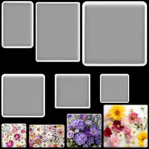 6 Sizes  Coaster  Molds Kit Square Rectangular Coaster Epoxy  Molds Rectangle Deep Tray Casting Mold for DIY Flower Bouquet Preservation Cup Mat  Decoration