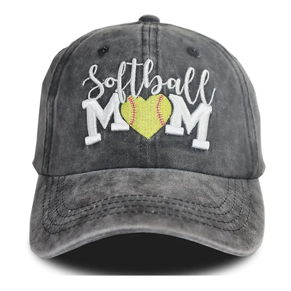Women's Cotton Adjustable Snapback Baseball Cap - Embroidered Softball Mom Design, Vintage Washed, Distressed for Mamas, Mother's Day Gift, Clothes, Female, Casual, Standard Size, Embroidered Front, Aunt, 3D