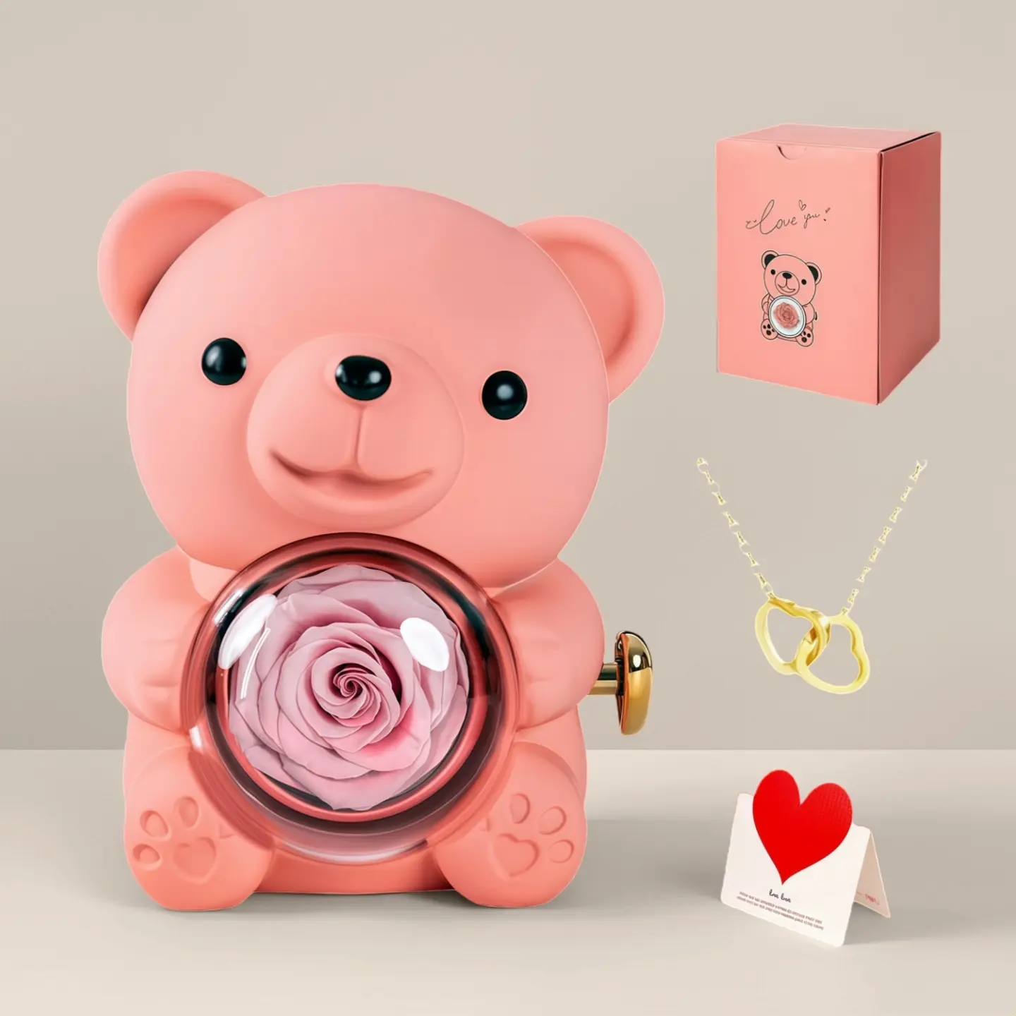 Gift for Girlfriend/Mom/Daughter Eternal Love Bear Romantic Purple Teddy Bear with Preserved Rose & Necklace in Elegant Gift Box for Women Valentine's Day Weddings Anniversaries Birthdays Christmas Set  Flowers(Purple,Red,Pink)