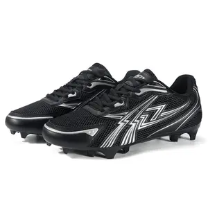 ENZO RUNNERZ Men's Black Football Cleats, Low Top Lace-Up Athletic Shoes, Anti-Slip Turf & Grass Training Shoes