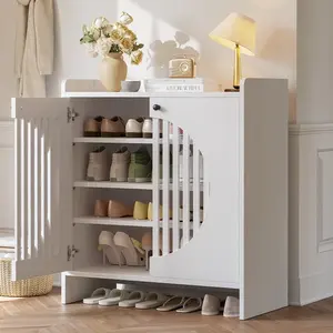 LIKIMIO 4-Tier Shoe Storage Cabinet with 2 Doors, Freestanding Shoe Rack Organizer with Adjustable Shelves for Entryway