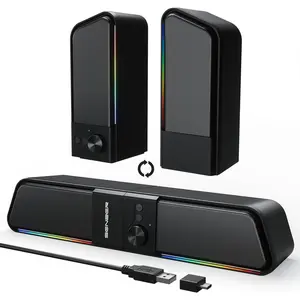 CS20 2 in 1  Computer Speakers for Desktop, USB Plug & Play Clear Sound PC Speakers with RGB Light,  Sound Bar with Volume Knob, Gaming Speaker for PC Laptop Phone Tablet
